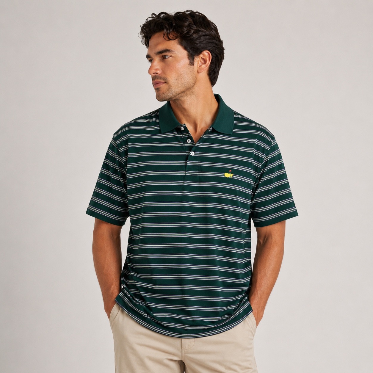 Masters Tournament Mens Green Striped Golf Polo Shirt Short Sleeve Logo Size Xxl